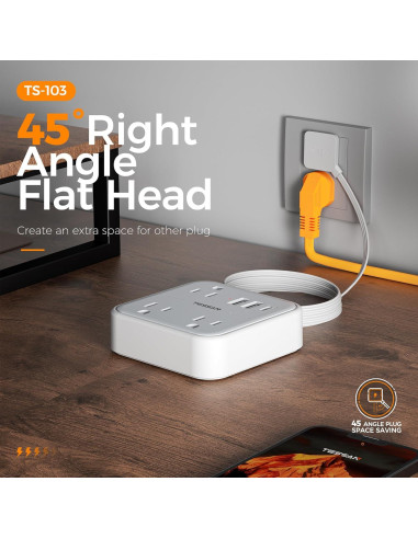 Regleta de Poder Plana TESSAN 3 Salidas y 3 USB Carga Rápida