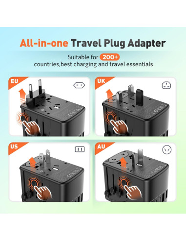 Adaptador de Viaje Universal Hichor con 3 USB-C y 2 USB-A