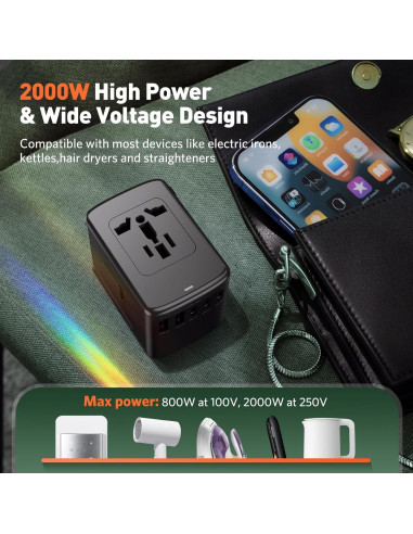 Adaptador de Viaje Universal Hichor con 3 USB-C y 2 USB-A