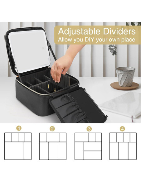Bolsa de Maquillaje RELAVEL con Espejo LED y Divisores