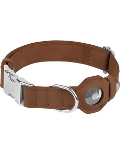 Collar de perro de cuero Budkas con soporte para AirTag L 2