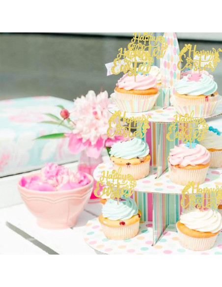 24 Adornos para Cupcakes Pascua ZHUOWEISM Dorado 6.6x10.9cm