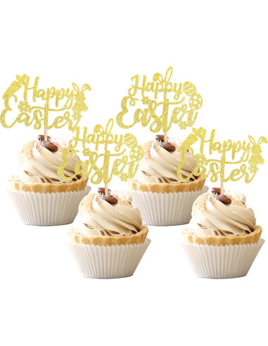 24 Adornos para Cupcakes Pascua ZHUOWEISM Dorado 6.6x10.9cm