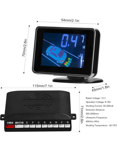 Sistema Radar Estacionamiento Mulcort 8 Sensores LCD 300-2500mm