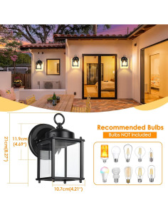 Lámpara de Pared Exterior MATAMEYE Negra con Vidrio Bevelado 2