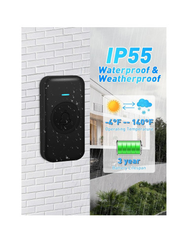 Timbre Inalámbrico FOVKSUC 1000ft 60 Melodías Negro