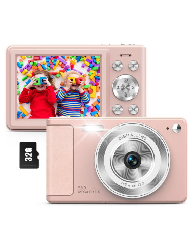 Cámara Digital WONNIE 56MP Rosa con Zoom 16x y 32GB