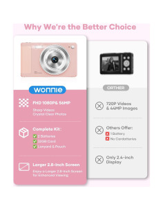 Cámara Digital WONNIE 56MP Rosa con Zoom 16x y 32GB 2