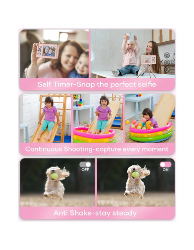 Cámara Digital WONNIE 56MP Rosa con Zoom 16x y 32GB