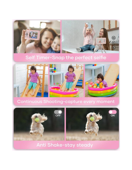 Cámara Digital WONNIE 56MP Rosa con Zoom 16x y 32GB