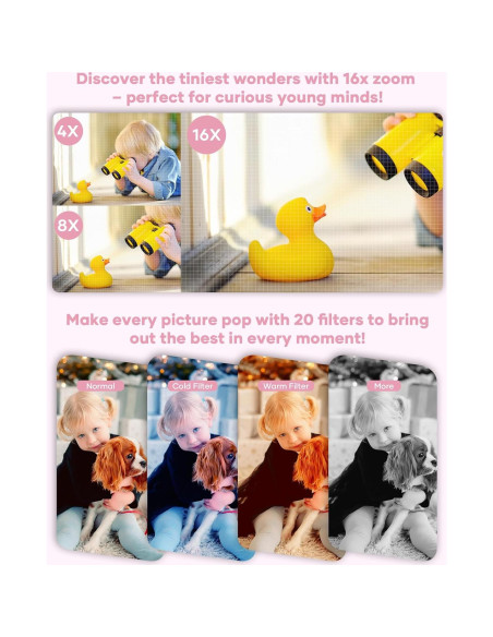 Cámara Digital WONNIE 56MP Rosa con Zoom 16x y 32GB