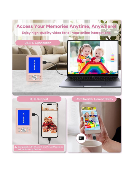 Cámara Digital WONNIE 56MP Rosa con Zoom 16x y 32GB