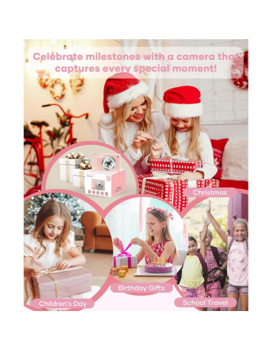 Cámara Digital WONNIE 56MP Rosa con Zoom 16x y 32GB