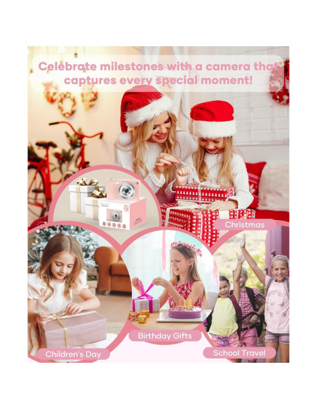 Cámara Digital WONNIE 56MP Rosa con Zoom 16x y 32GB