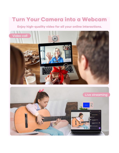 Cámara Digital WONNIE 56MP Rosa con Zoom 16x y 32GB