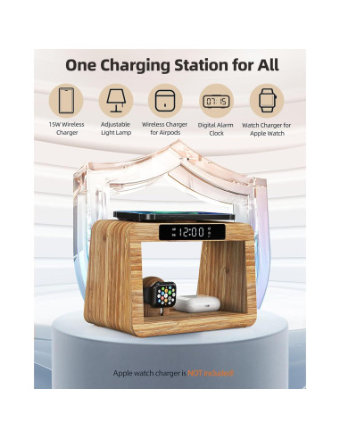 Estación de Carga Inalámbrica Alltripal con Reloj y Luz