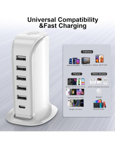Estación de Carga Upoy, Hub Multi USB 5+1, Carga Rápida 2