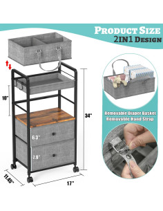 Carro Organizador de Pañales GLISWAM 4 Niveles Móvil con Cajones 2