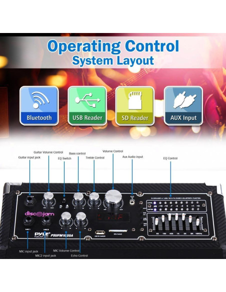 Altavoz PA Activo Pyle PSUFM1035A 1000W Bluetooth DJ