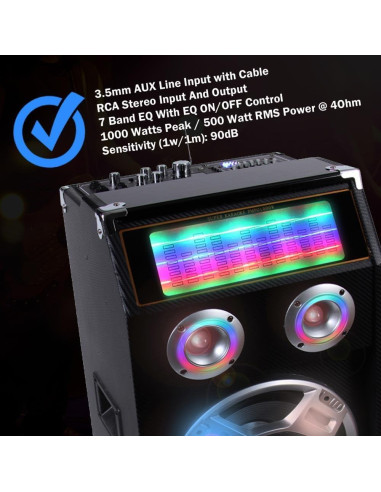 Altavoz PA Activo Pyle PSUFM1035A 1000W Bluetooth DJ