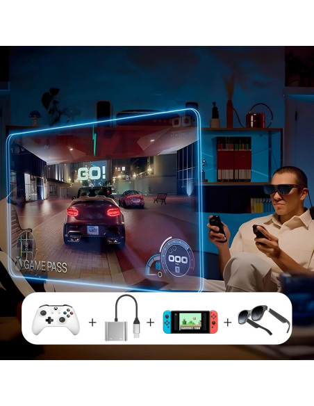 Adaptador USB-C KIHENG para gafas AR y carga 100W