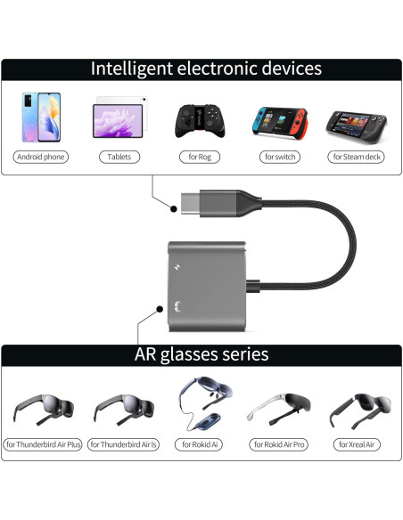 Adaptador USB-C KIHENG para gafas AR y carga 100W