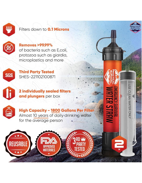 2 Popotes de Agua de Emergencia Practical Survival - Filtros 6813 L