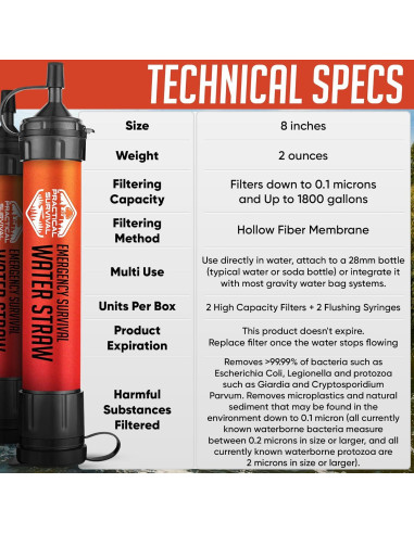 2 Popotes de Agua de Emergencia Practical Survival - Filtros 6813 L