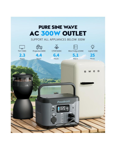 Estación de Energía Portátil Powdeom 300W 296Wh Cargador Solar