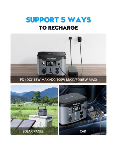 Estación de Energía Portátil Powdeom 300W 296Wh Cargador Solar