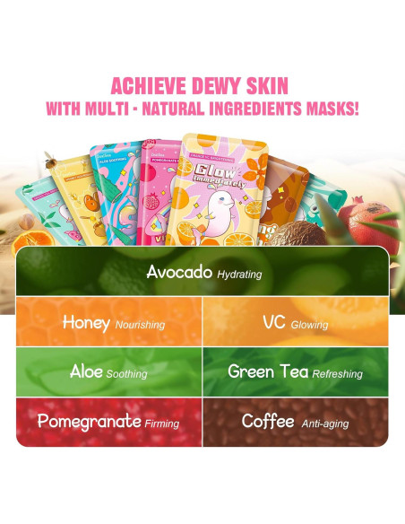 Mascarillas Faciales ZealSea 7 Piezas Hidratantes Naturales Mascarillas Faciales ZealSea 7 Piezas Hidratantes Naturales