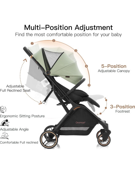 Carrito de bebé Gromast Plegable Verde 7.26 kg Ajustable Carrito de bebé Gromast Plegable Verde 7.26 kg Ajustable