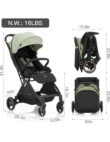 Carrito de bebé Gromast Plegable Verde 7.26 kg Ajustable