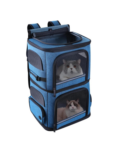 Mochila Transportadora Doble para Gatos Groxkox Azul 2 en 1