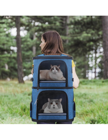 Mochila Transportadora Doble para Gatos Groxkox Azul 2 en 1