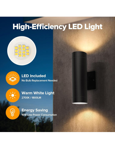 Aplique de Pared Exterior LUTEC LED 16W 2700K Negro Mate