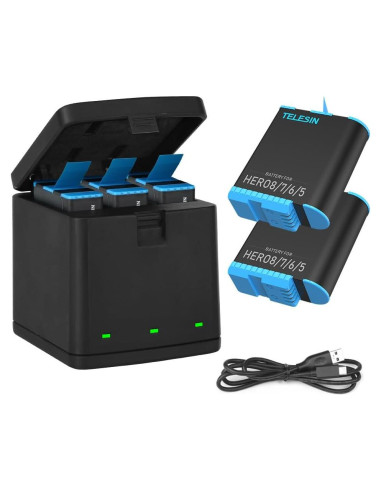 Baterías y Cargador Rápido TELESIN para GoPro Hero 8/7/6/5
