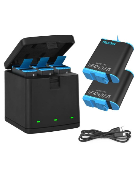 Baterías y Cargador Rápido TELESIN para GoPro Hero 8/7/6/5