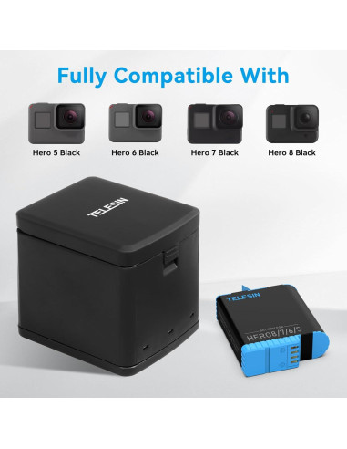 Baterías y Cargador Rápido TELESIN para GoPro Hero 8/7/6/5