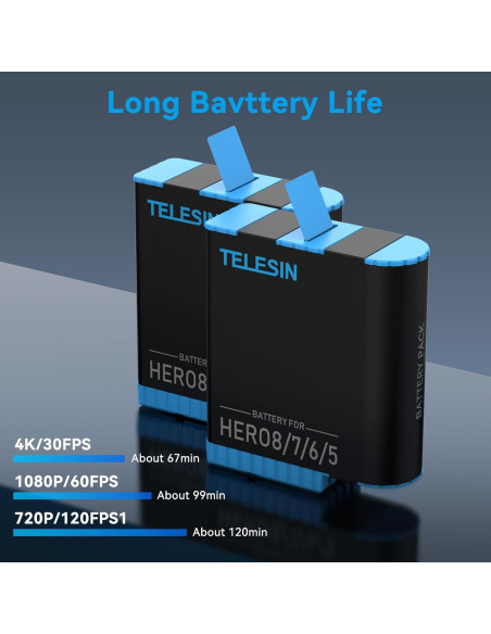 Baterías y Cargador Rápido TELESIN para GoPro Hero 8/7/6/5