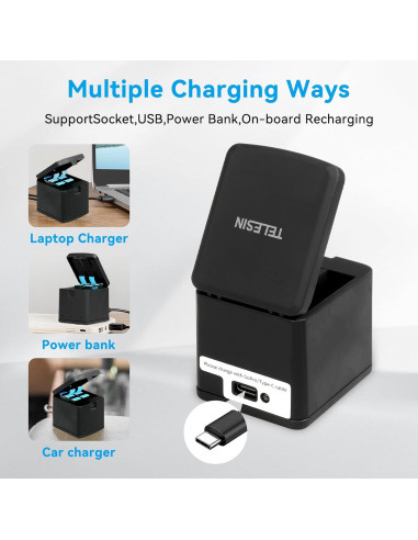 Baterías y Cargador Rápido TELESIN para GoPro Hero 8/7/6/5