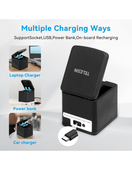 Baterías y Cargador Rápido TELESIN para GoPro Hero 8/7/6/5