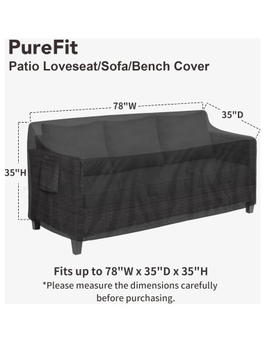 Cubierta de Sofá Exterior PureFit 3 Plazas Impermeable Negra