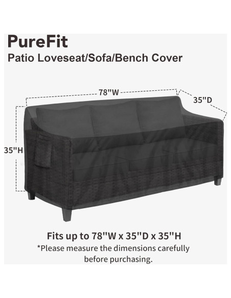 Cubierta de Sofá Exterior PureFit 3 Plazas Impermeable Negra