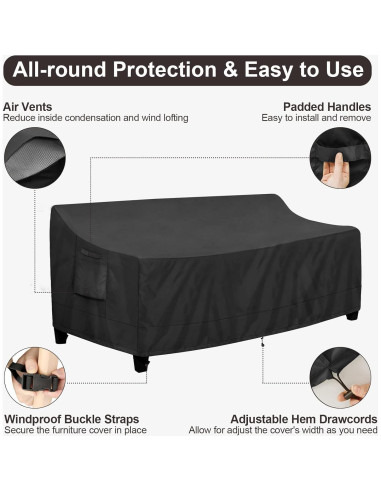 Cubierta de Sofá Exterior PureFit 3 Plazas Impermeable Negra