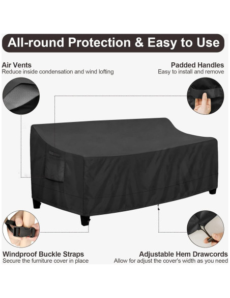 Cubierta de Sofá Exterior PureFit 3 Plazas Impermeable Negra