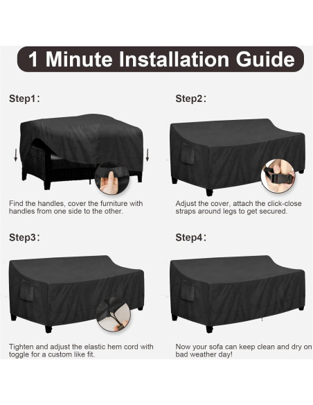 Cubierta de Sofá Exterior PureFit 3 Plazas Impermeable Negra