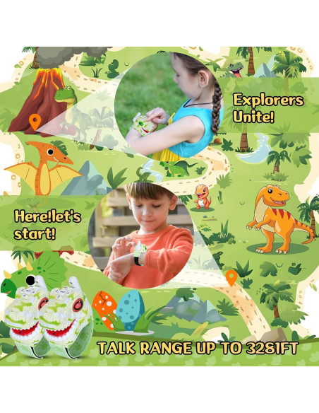 Walkie Talkies Dinosaurio Fygurso Verde 1000m Rango 2 Pzs