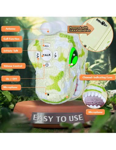 Walkie Talkies Dinosaurio Fygurso Verde 1000m Rango 2 Pzs