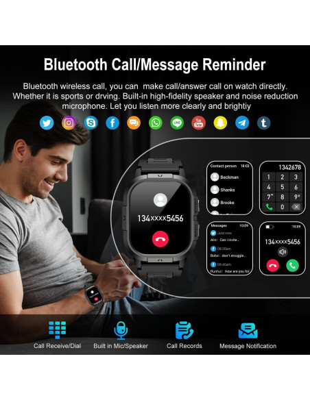 Reloj Inteligente Militar P110 Negro con Monitor de Salud